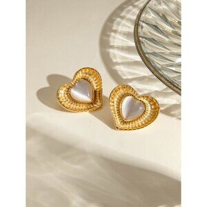 Love Heart and White Cat Opal Earrings